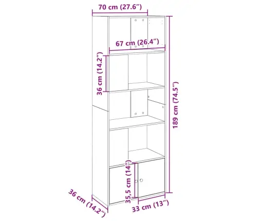 Raamatualus, Sonoma Tamm, 70X36X189 cm Tehispuit