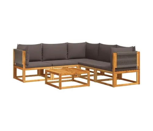 6 Daļu Dārza Dīvānu Komplekts Ar Spilveniem, Akācijas Koks Un Virve Vidaxl