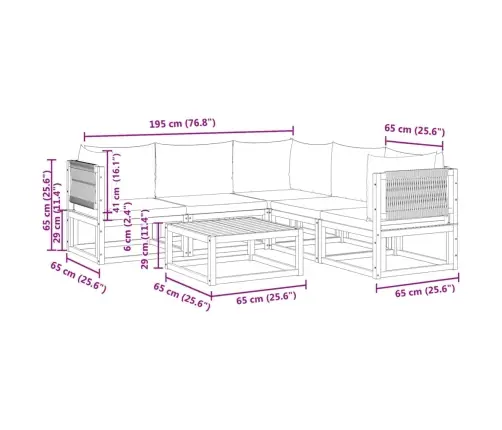 6 Daļu Dārza Dīvānu Komplekts Ar Spilveniem, Akācijas Koks Un Virve Vidaxl