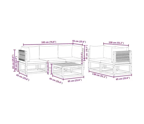 6 Daļu Dārza Dīvānu Komplekts Ar Spilveniem, Akācijas Koks Un Virve Vidaxl