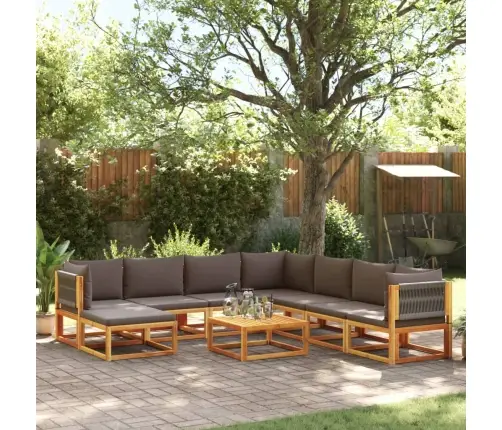 9 Daļu Dārza Dīvānu Komplekts Ar Spilveniem, Akācijas Koks Un Virve Vidaxl