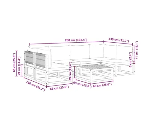 7 Daļu Dārza Dīvānu Komplekts Ar Spilveniem, Akācijas Koks Un Virve Vidaxl