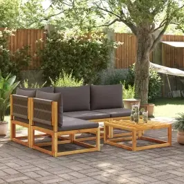 5 Dalių Sodo Sofų Komplektas Su Pagalvėlėmis, Akacijos Mediena Ir Virvė
