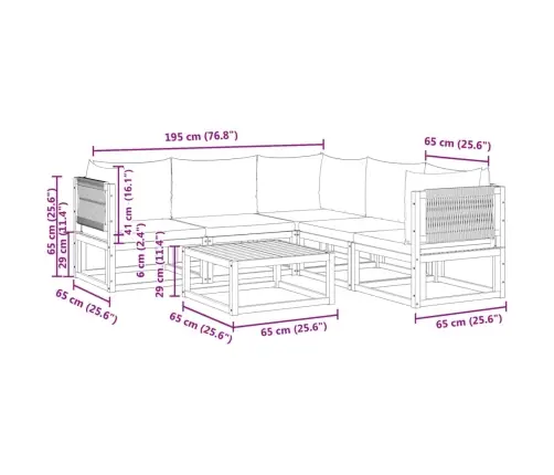 6 Daļu Dārza Dīvānu Komplekts Ar Spilveniem, Akācijas Koks Un Virve Vidaxl