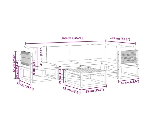 6 Daļu Dārza Dīvānu Komplekts Ar Spilveniem, Akācijas Koks Un Virve Vidaxl