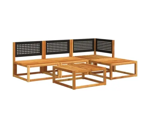 5 Dalių Sodo Sofų Komplektas Su Pagalvėlėmis, Akacijos Mediena Ir Rotangas