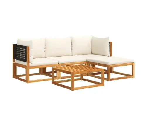 5 Dalių Sodo Sofų Komplektas Su Pagalvėlėmis, Akacijos Mediena Ir Rotangas