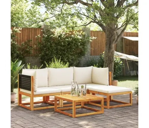 5 Dalių Sodo Sofų Komplektas Su Pagalvėlėmis, Akacijos Mediena Ir Rotangas