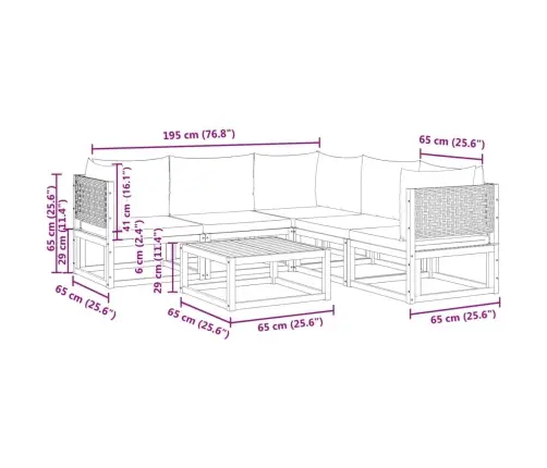 6 Daļu Dārza Dīvānu Komplekts Ar Spilveniem, Akācija Un Rotangpalma Vidaxl