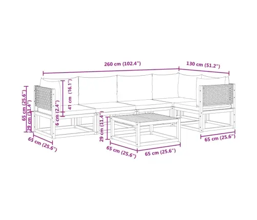 6 Daļu Dārza Dīvānu Komplekts Ar Spilveniem, Akācija Un Rotangpalma Vidaxl