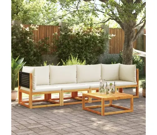 4 Dalių Sodo Sofų Komplektas Su Pagalvėlėmis, Akacijos Mediena Ir Rotangas