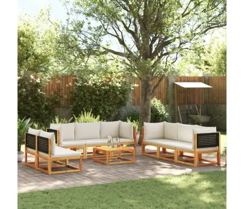 9 Dalių Sodo Sofų Komplektas Su Pagalvėlėmis, Akacijos Mediena Ir Rotangas