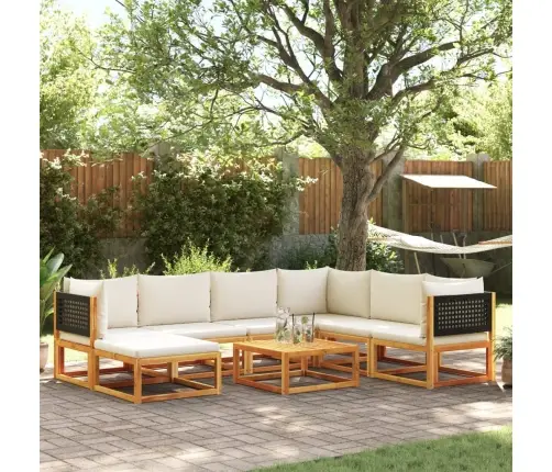 8 Dalių Sodo Sofų Komplektas Su Pagalvėlėmis, Akacijos Mediena Ir Rotangas