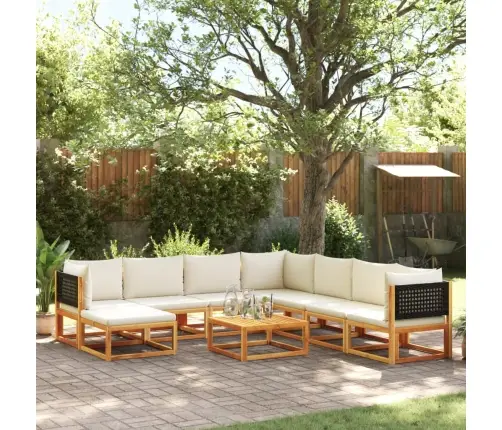 9 Daļu Dārza Dīvānu Komplekts Ar Spilveniem, Akācija Un Rotangpalma Vidaxl