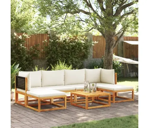 7 Daļu Dārza Dīvānu Komplekts Ar Spilveniem, Akācija Un Rotangpalma Vidaxl