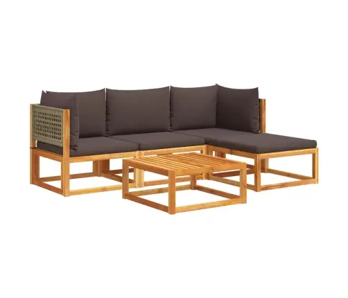 5 Daļu Dārza Dīvānu Komplekts Ar Spilveniem, Akācija Un Rotangpalma Vidaxl