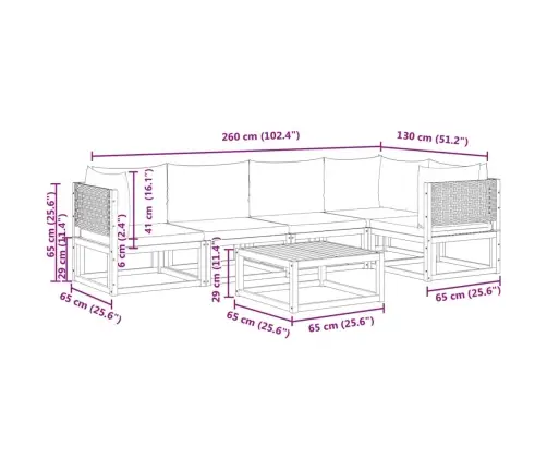 6 Daļu Dārza Dīvānu Komplekts Ar Spilveniem, Akācija Un Rotangpalma Vidaxl