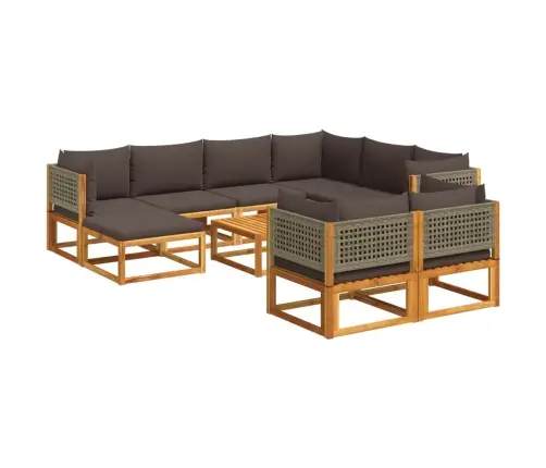 10 Daļu Dārza Dīvānu Komplekts Ar Spilveniem, Akācija Un Rotangpalma Vidaxl