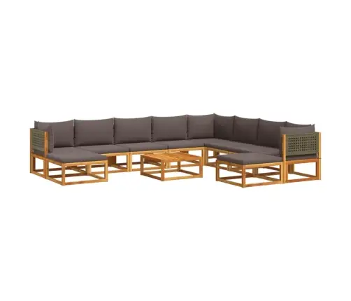 11-Daļīgs Dārza Dīvānu Komplekts Ar Spilveniem, Akācija Un Rotangpalma Vidaxl