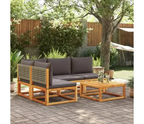 5 Daļu Dārza Dīvānu Komplekts Ar Spilveniem, Akācija Un Rotangpalma Vidaxl