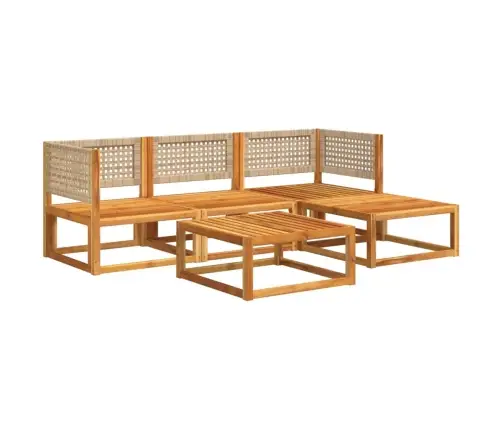 5 Daļu Dārza Dīvānu Komplekts Ar Spilveniem, Akācija Un Rotangpalma Vidaxl