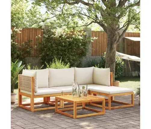 5 Daļu Dārza Dīvānu Komplekts Ar Spilveniem, Akācija Un Rotangpalma Vidaxl