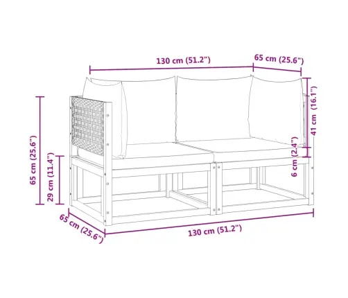 Dārza Stūra Dīvāni Ar Spilveniem, 2 Gab., Akācija Un Rotangpalma Vidaxl