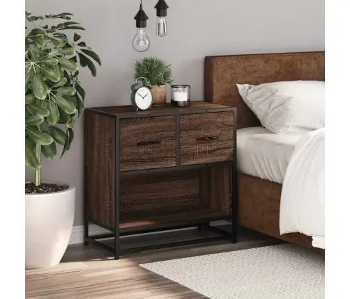 Naktsskapītis Brūns Ozols 60X31X60 Cm Inženierijas Koks Metāls Vidaxl