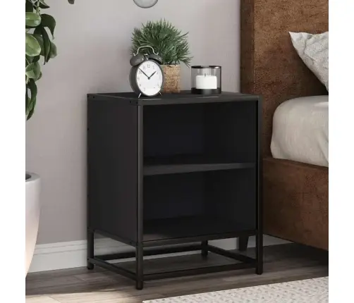 Spintelės Prie Lovos 2 Vnt Juodos 40X31X50Cm Mediena Ir Metalas