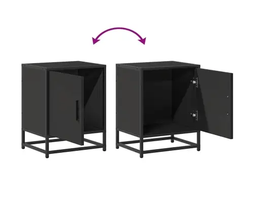 Spintelės Prie Lovos 2 Vnt Juodos 40X31X50Cm Mediena Ir Metalas
