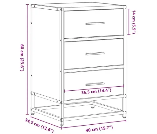 Naktsskapītis Melns 40X34,5X60 Cm Inženierijas Koks Un Metāls Vidaxl
