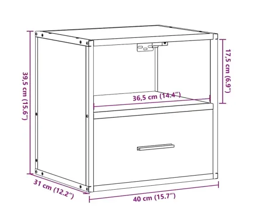 Sienas Naktsskapītis, Ozolkoka Krāsa, 40X31X39,5 Cm Vidaxl Sienas Naktsskapītis, Ozolkoka Krāsa, 40X31X39,5 Cm Vidaxl