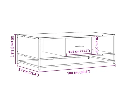 Kohvilaud, Pruun Tamm, 100X57X35 cm Tehispuit Ja Metall Kohvilaud, Pruun Tamm, 100X57X35 cm Tehispuit Ja Metall