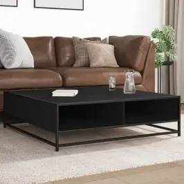 Kafijas Galdiņš Melns 100X100X30Cm Inženierijas Koks Metāls Vidaxl