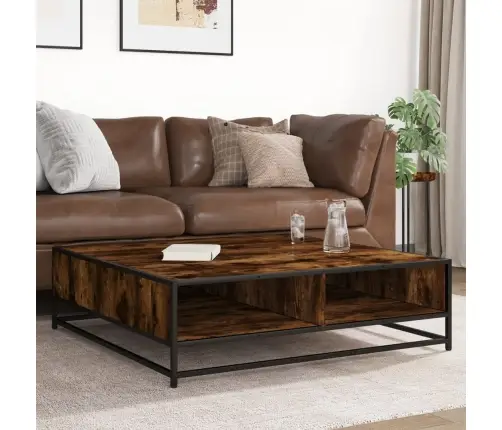 Kavos Staliukas, Dūminis, 100X100X30cm Mediena Ir Metalas Kavos Staliukas, Dūminis, 100X100X30cm Mediena Ir Metalas