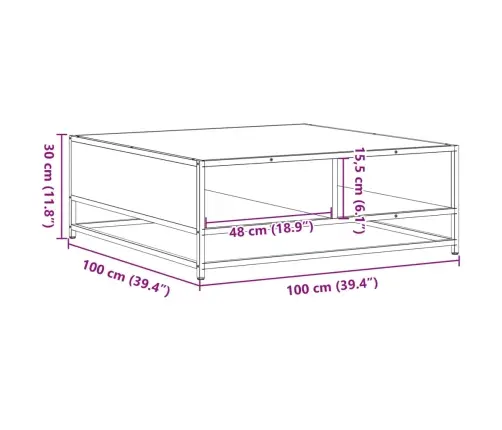 Kavos Staliukas, Dūminis, 100X100X30cm Mediena Ir Metalas Kavos Staliukas, Dūminis, 100X100X30cm Mediena Ir Metalas