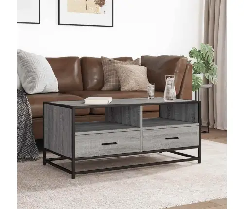 Kafijas Galdiņš, Pelēks, 100X50X45Cm, Inženierijas Koks, Metāls Vidaxl