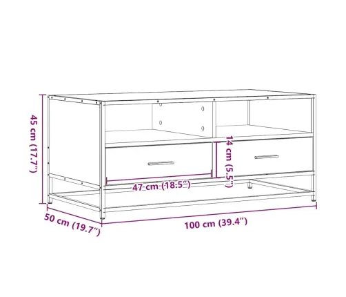 Kafijas Galdiņš, Pelēks, 100X50X45Cm, Inženierijas Koks, Metāls Vidaxl