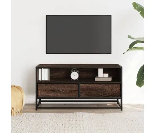 Tv Skapītis Brūna Ozola 80X34,5X40 Cm Inženierijas Koks, Metāls Vidaxl