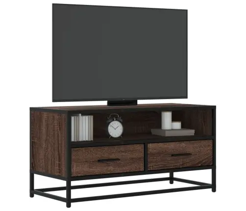 Tv Skapītis Brūna Ozola 80X34,5X40 Cm Inženierijas Koks, Metāls Vidaxl