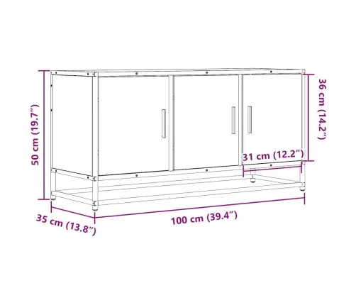 Tv Skapītis Brūna Ozola 100X35X50 Cm Inženierijas Koks Metāls Vidaxl