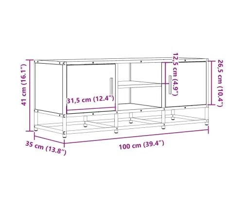 Tv Skapītis Brūna Ozola 100X35X41 Cm Inženierijas Koks Metāls Vidaxl