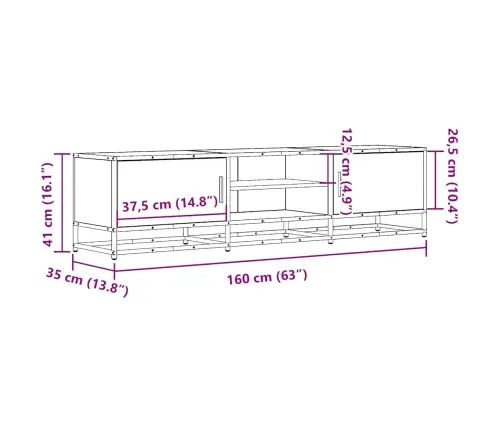 Tv Skapītis Pelēcīga Ozola 160X35X41Cm Inženierijas Koks Metāls Vidaxl