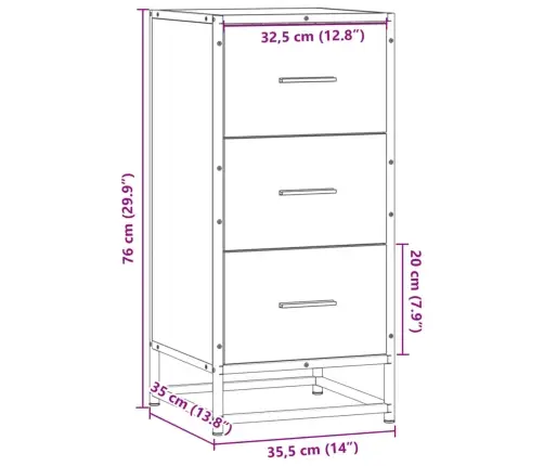 Kumode, Pelēka Koka, 35,5X35X76 Cm, Inženierijas Koks, Metāls Vidaxl