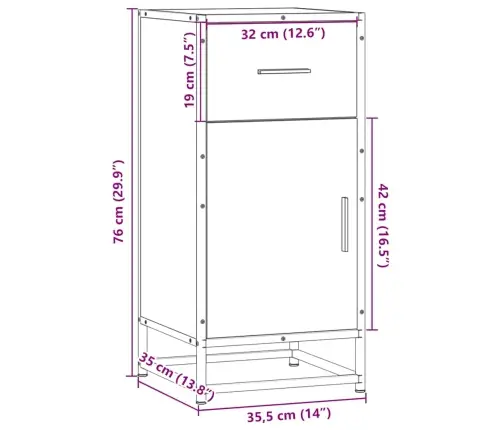 Kumode, Ozolkoka, 35,5X35X76 Cm, Inženierijas Koks Metāls Vidaxl