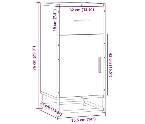 Kumode, Ozolkoka, 35,5X35X76 Cm, Inženierijas Koks Metāls Vidaxl