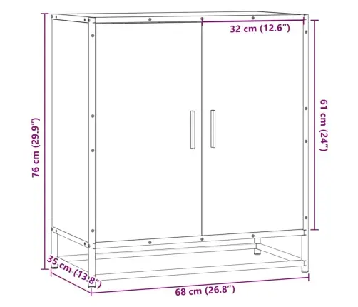Kumode, Pelēka Koka, 68X35X76 Cm, Inženierijas Koks, Metāls Vidaxl