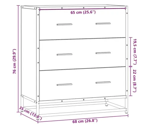 Kumode, Melns, 68X35X76 Cm, Inženierijas Koks, Metāls Vidaxl