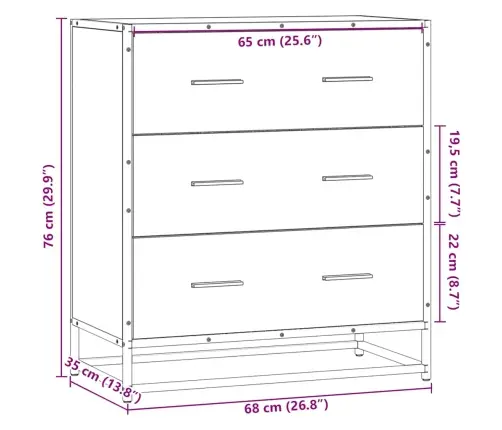 Kumode, Ozolkoka, 68X35X76 Cm, Inženierijas Koks Metāls Vidaxl