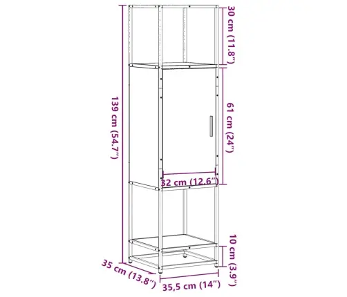 Highboard Black 35,5X35X139 Cm Engineered Wood And Metal
